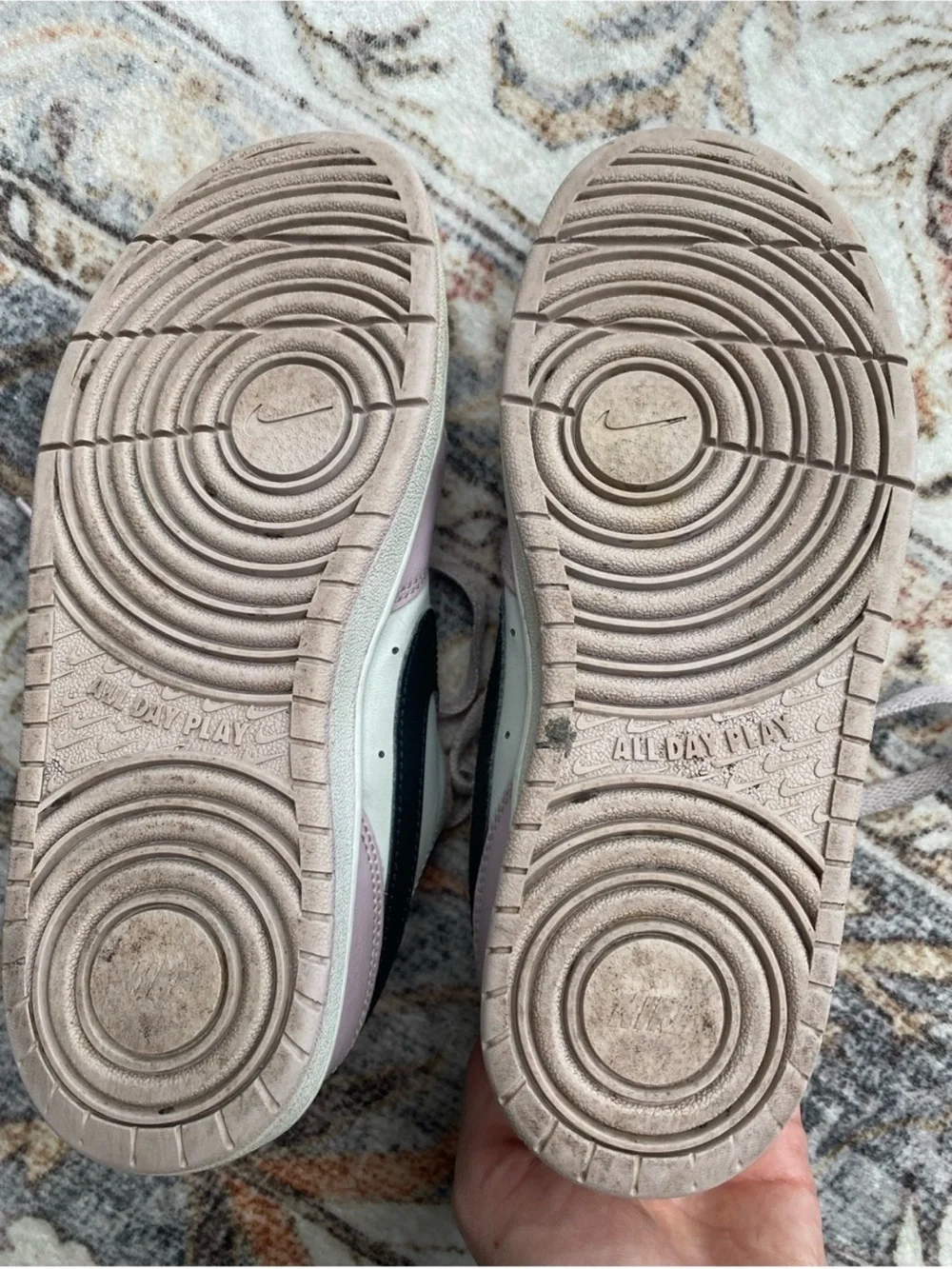 Nike Low-Top Sneakers in Light Pink, White and Black Swoosh
